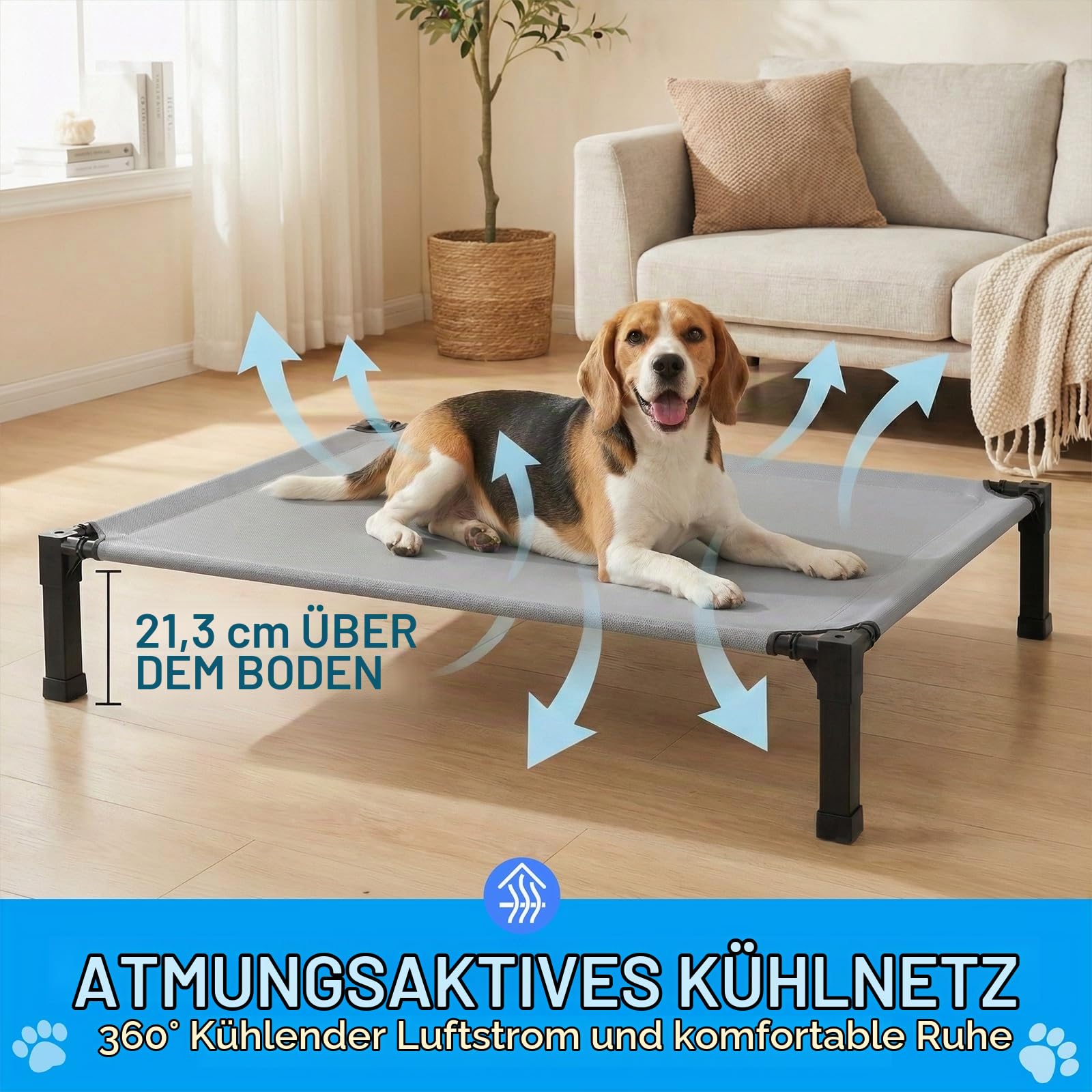 Niubya Hundeliege Outdoor Grosse Hunde - Hundeliege in und Outdoor Garten, Erhöhtes Hundebett für draußen Camping erhöhtes Hundebett, Größe für Hunde maximal 32 kg, 107x77×21 cm, höhe in 22cm