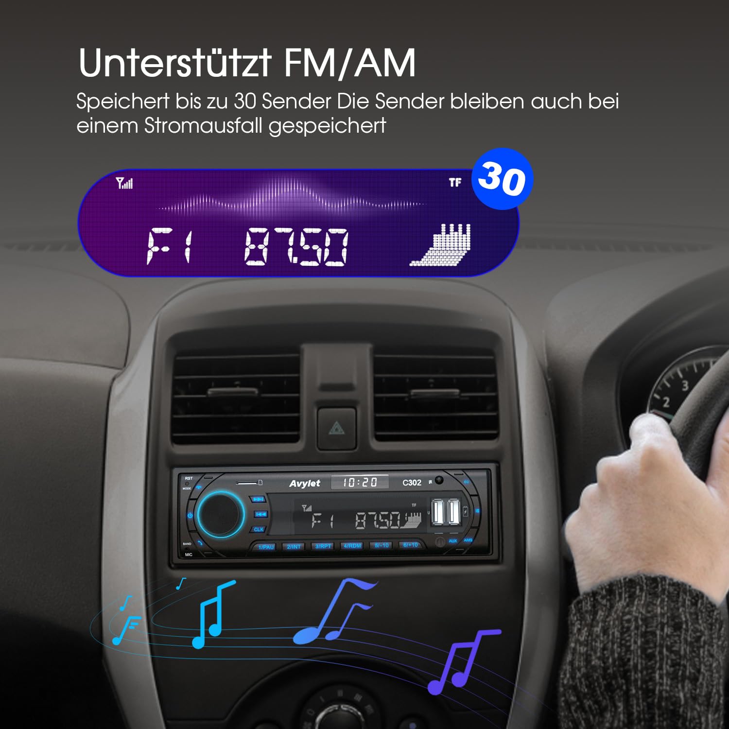 Autoradio Bluetooth 5.0,FM/AM 7 Farben Autoradio mit Bluetooth Freisprecheinrichtung,1 DIN Radio Stereo mit 2 USB/AUX/Karte/MP3-Player,Unterstützung für iOS, Android,30 Radiostationen speichern