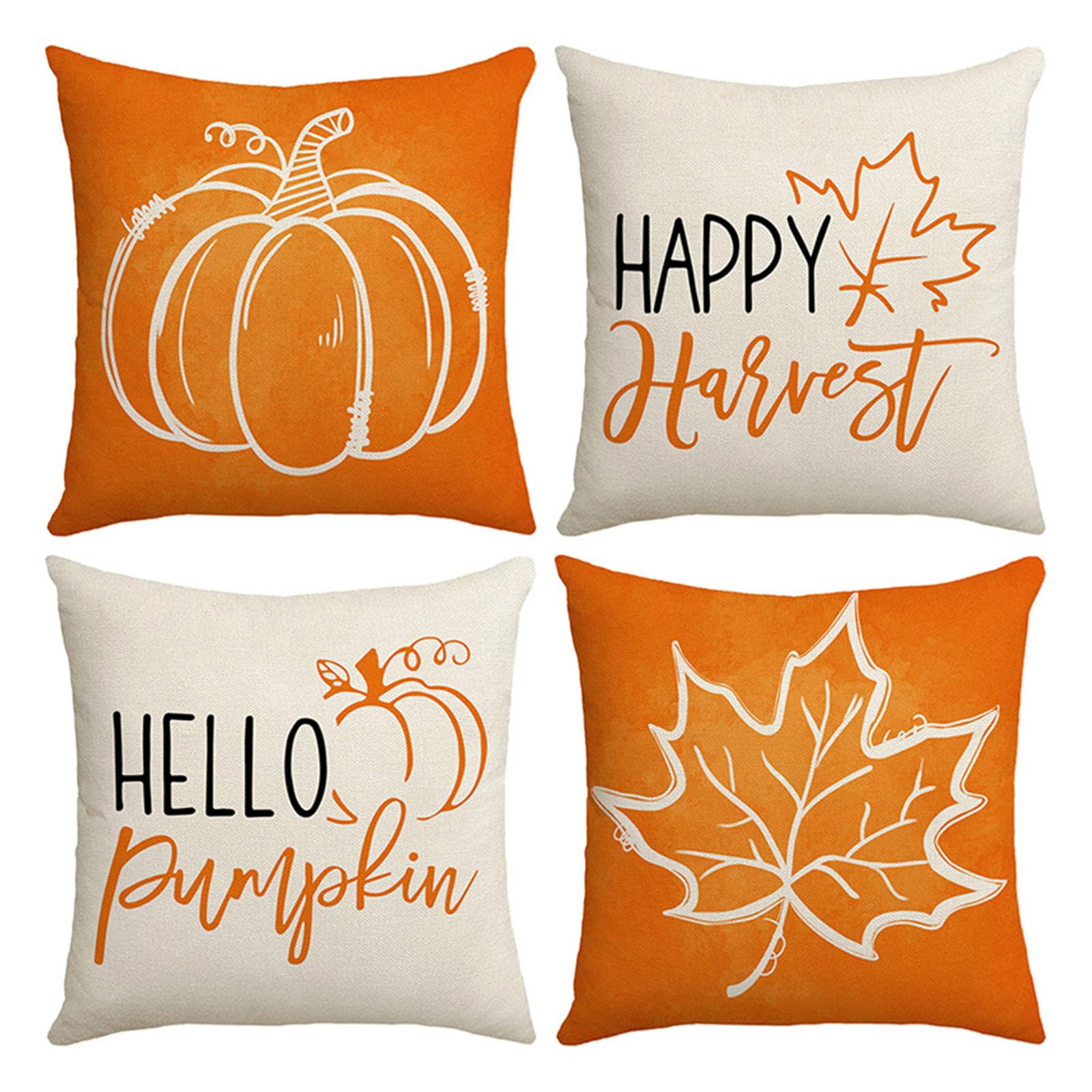 KLUSIET Fall Pillow Covers 18x18 Set of 4, Pumpkin Linen Throw Pillow Covers, Harvest Autumn Thankful Maple Leaf Fall Decorations for Home Sofa Couch(Pack of 4)