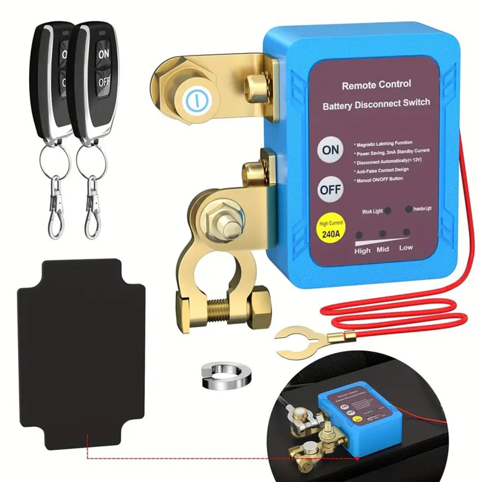 Kontroler wyłączania baterii, kontroler odłączania akumulatora, 12 V | regulator baterii, zdalnie sterowany regulator wyłączania, automatyczny wyłącznik akumulatora do samochodów osobowych, ciężar