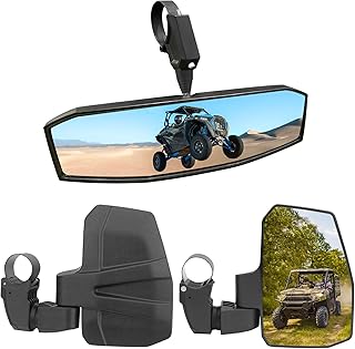 UTV Mirror+Side Mirrors Set for 1.5-2.0 Inch Roll Cage, Compatible with Polaris RZR、Can am Maverick、Honda Pioneer Talon SXS、Kawasaki Mule KRX、Yamaha Wolverine YXZ、RTV、JD Gator、CF Zforce