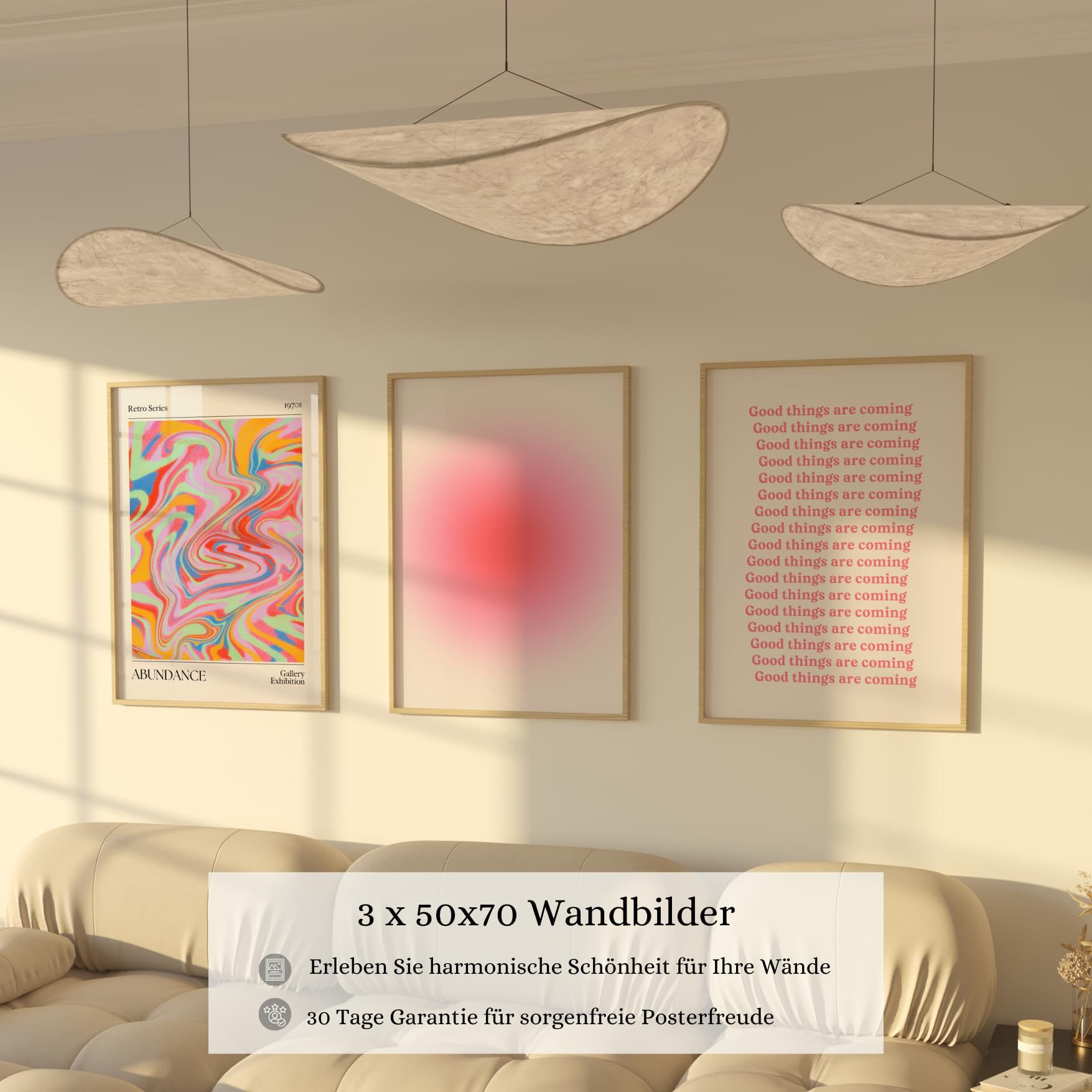 ZoeyAustin® Poster Set – 3x Wandbilder 50x70 | Bilder, Poster & Kunstdrucke für Wanddeko Wohnzimmer & Schlafzimmer | Ästhetische Kunst ohne Rahmen (Aura Pink, 50x70 cm)