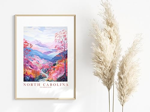 Miniatura 6 de North Carolina Travel Print Tarheel State Souvenir NC Nature Pink Orange Blue Wall Art Landscape Poster Scenic Vista (13x19 inches)