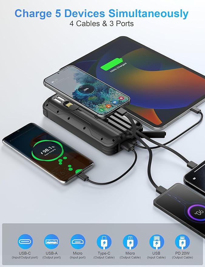 Cargador Solar Power Bank 40000mAh PD 20W Carga Rápida 4 Cables miniatura 2