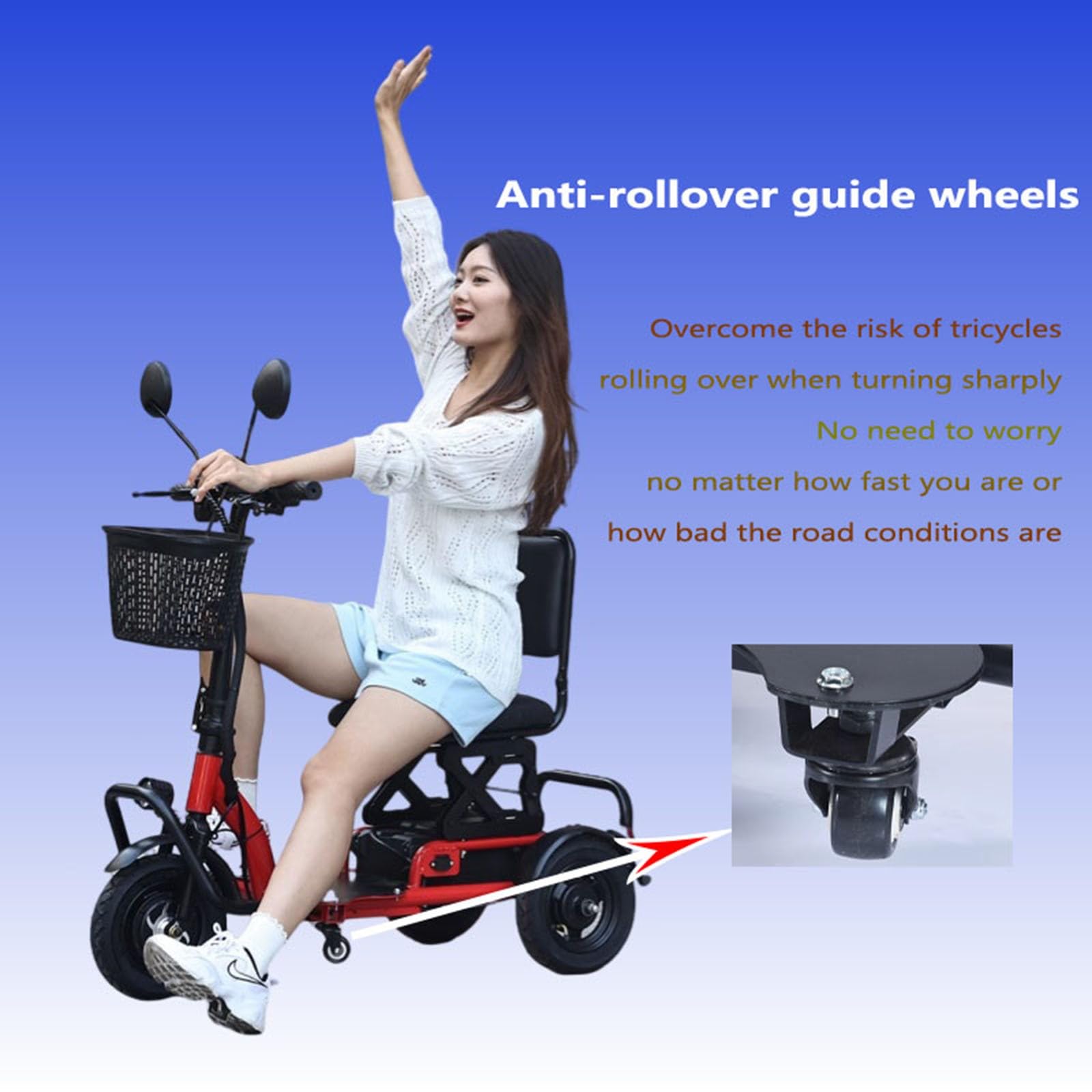 Fauteuil Roulant Motorisé À 3 Roues pour Personnes Âgées, Scooter Léger, Scooter De Mobilité pour Adultes, avec Chargeur Et Panier, pour Personnes Âgées Et Handicapées
