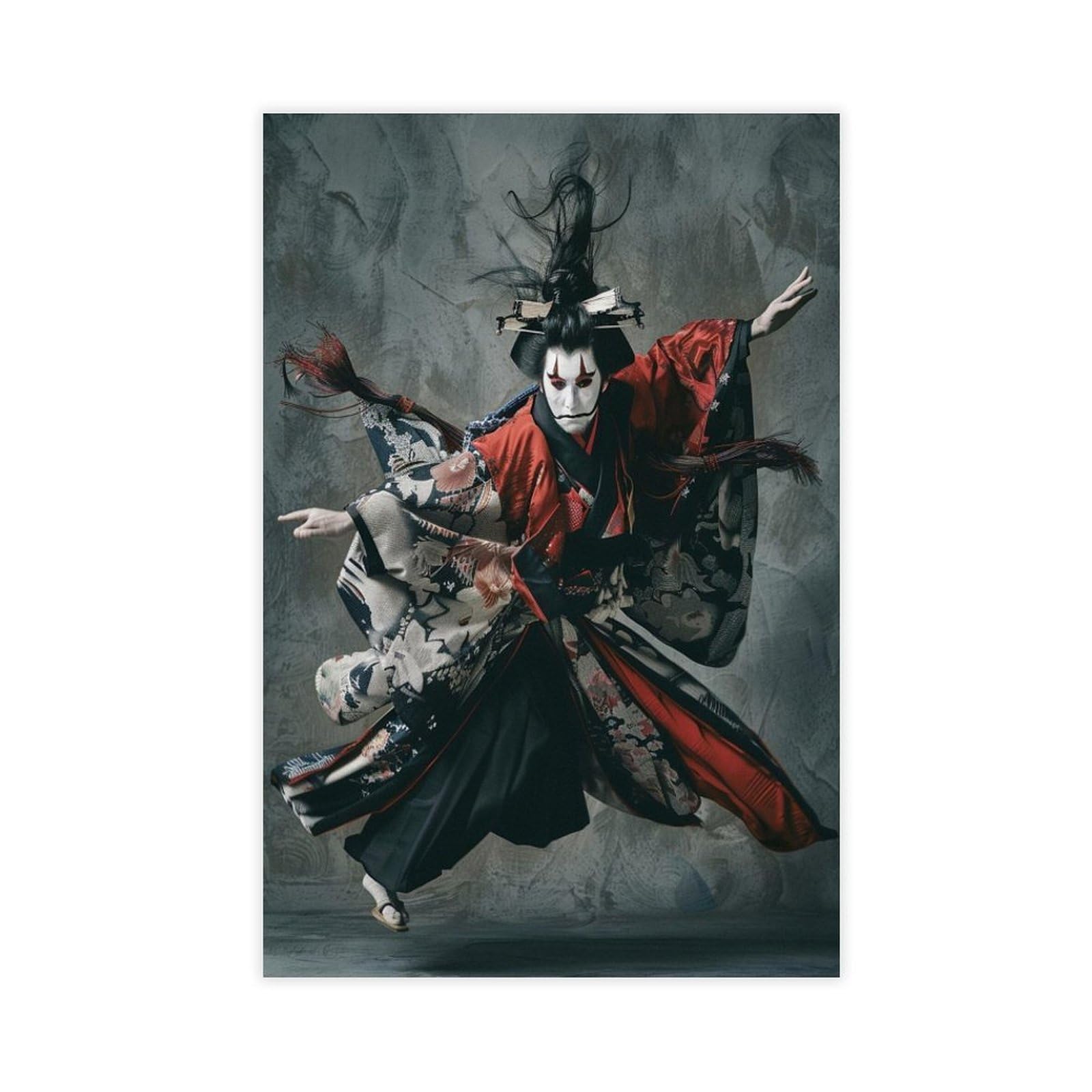 Lxwnze Ivory Dynamic Kabuki Dancer, Graceful Poses Art Canvas Poster Bedroom Decor Landscape Office Room Decor Gift 12" L X 18" W
