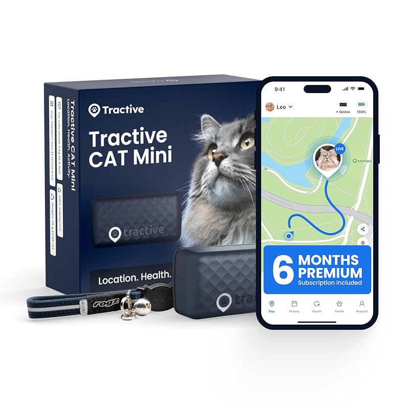 Rastreador GPS para gatos Tractive com localização em tempo real, histórico e assinatura grátis por 6 meses — Dark Blue