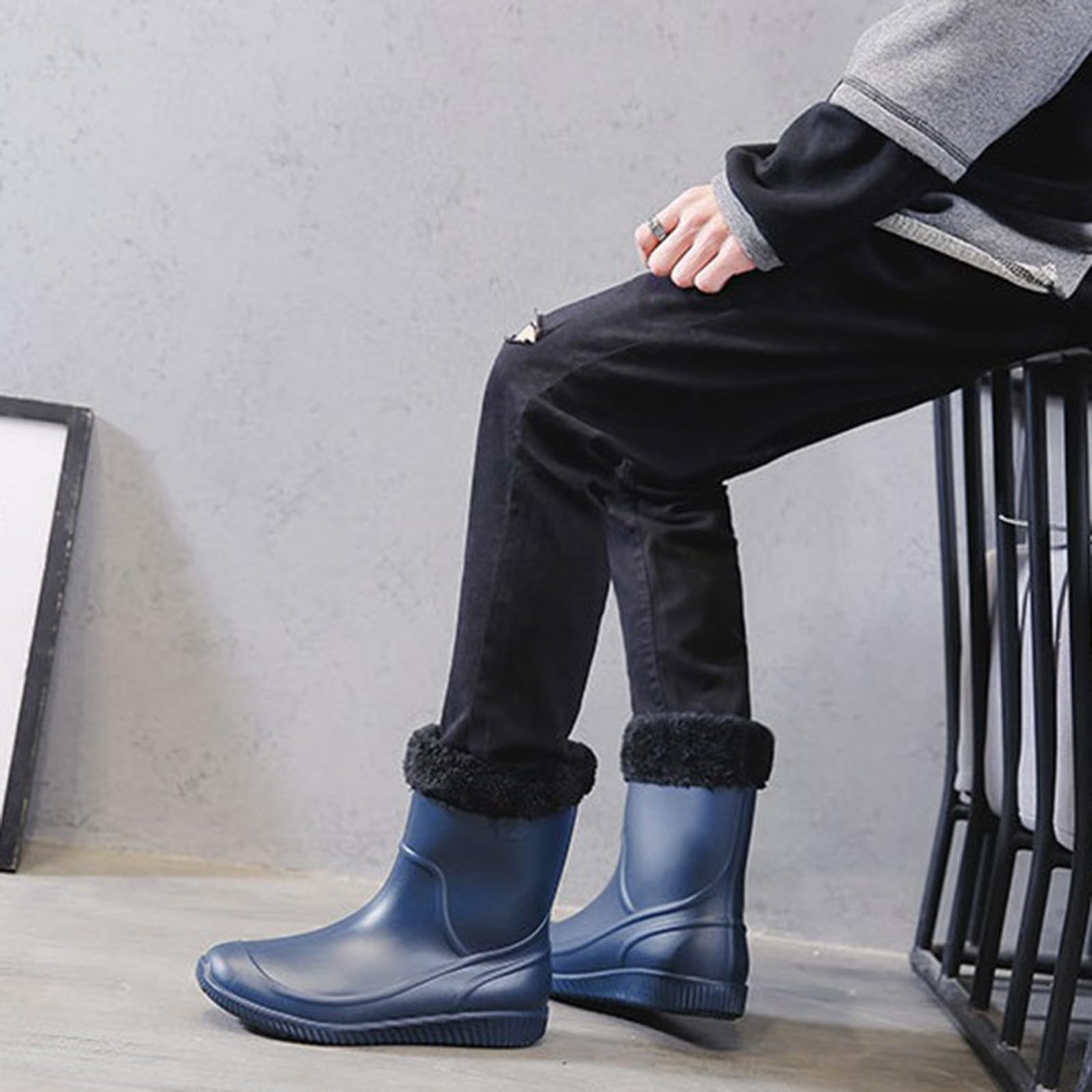 Botas de lluvia para hombre, forradas, botines de goma, botines impermeables, botas de lluvia, zapatos de goma, antideslizantes, de jardín, botas de lluvia, botas de tobillo