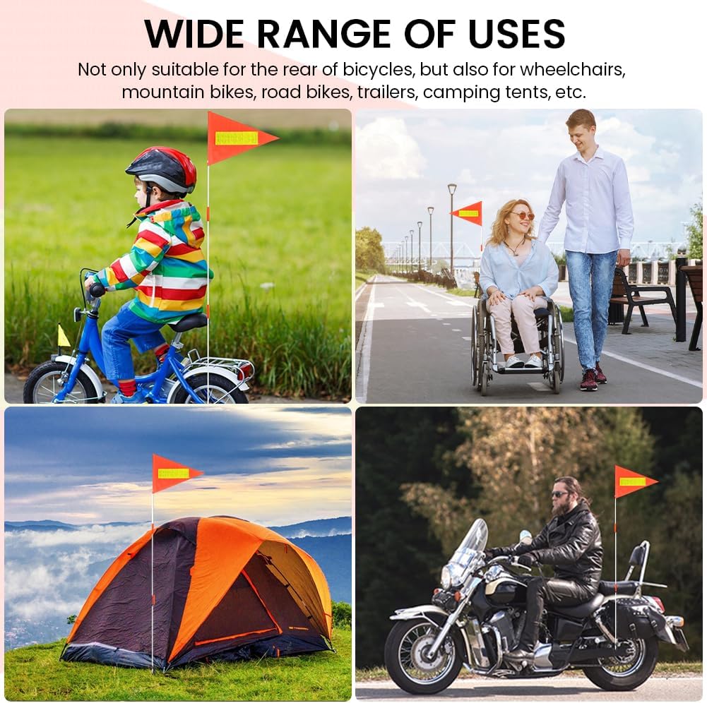 Bike Safety Flag with Pole 6Ft Adjustable Height Orange Bicycle Flag with Reflective Strip High Visibility with Heavy Duty Fiberglass Reflective Flag for Wheelchairs Bike Camp Tent