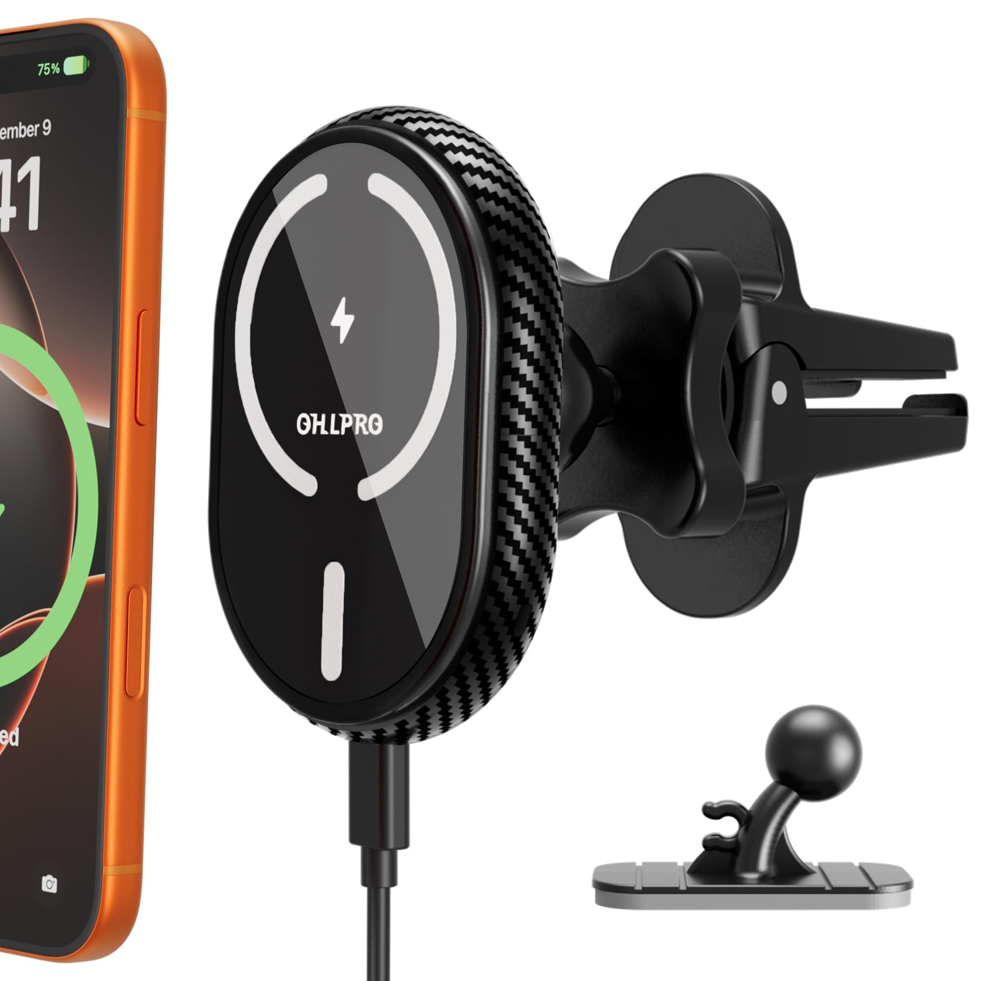 OHLPRO for iPhone 17 Magsafe Car Mount Charger 15W Fast Charging Magnetic Holder with 3M Adhesive Base for