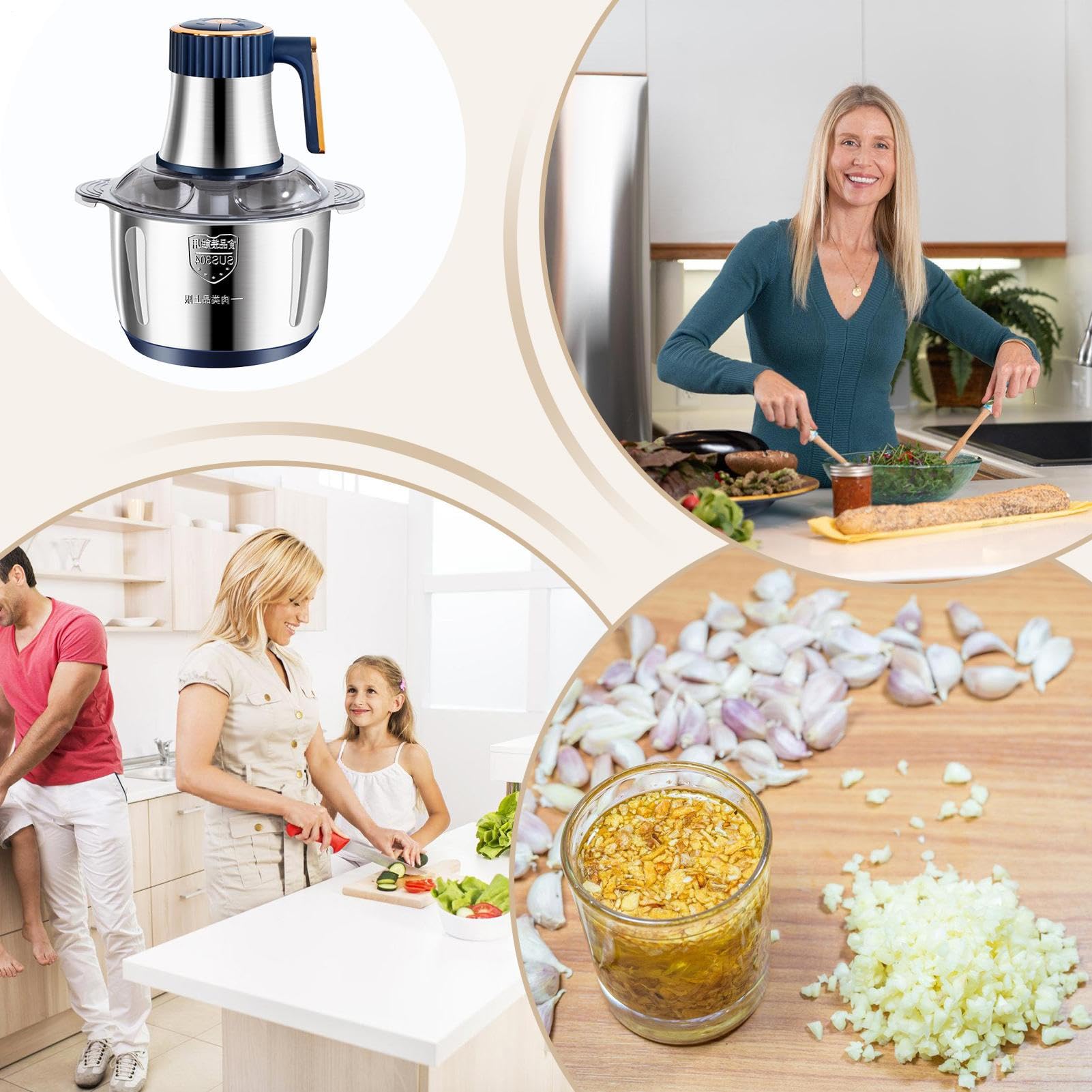 Tritatutto Elettrico - Tritacarne in Acciaio Inossidabile - Tritatore Automatico Multifunzione da 5 Litri per Ghiaccio Burro di Frutta Secca Salsicce Cereali Omogeneizzati
