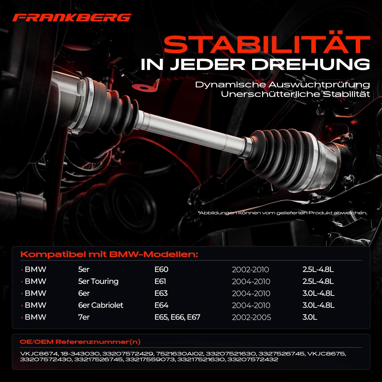 Frankberg 2x Antriebswelle Kompatibel mit 5er E60 525-550 2003-2010 5er Touring E61 525-550 2004-2010 6er E63 635d 645Ci 650i 2004-2010 Hintenachse Replace# 33207572430
