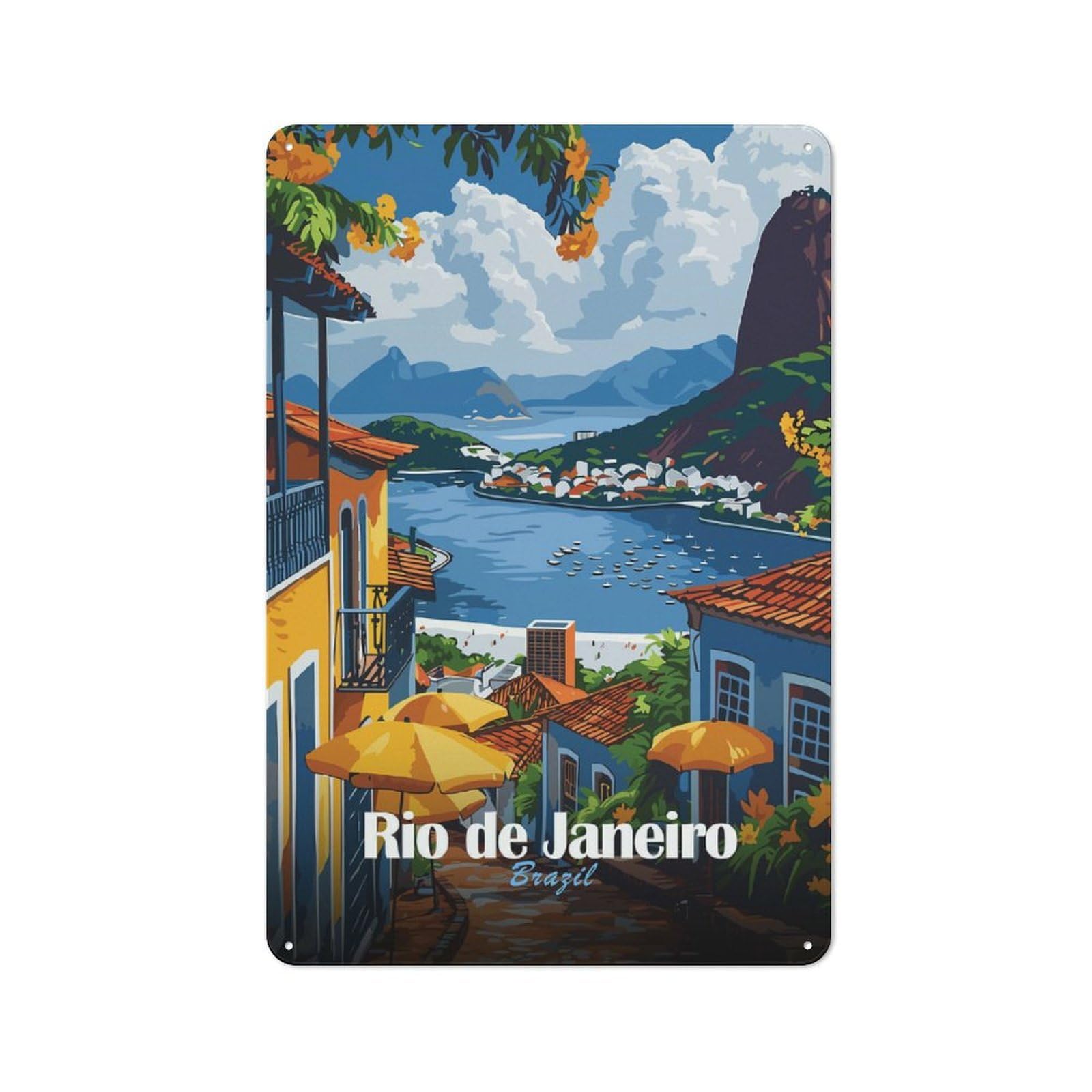 Junmoney Style-19 Rio De Janeiro, Brazil Travel Workshop Style Metal Wall Decor 30X20cm, Garage Metal Sign For Workshop, Basement, Shed Or Games Room