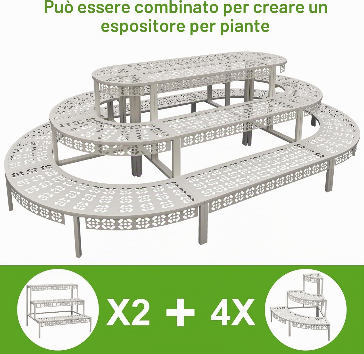 Huhote Scala per fiori in metallo a 3 gradini, per giardino, balcone, interni ed esterni, multifunzionale con grande capacità, bianco