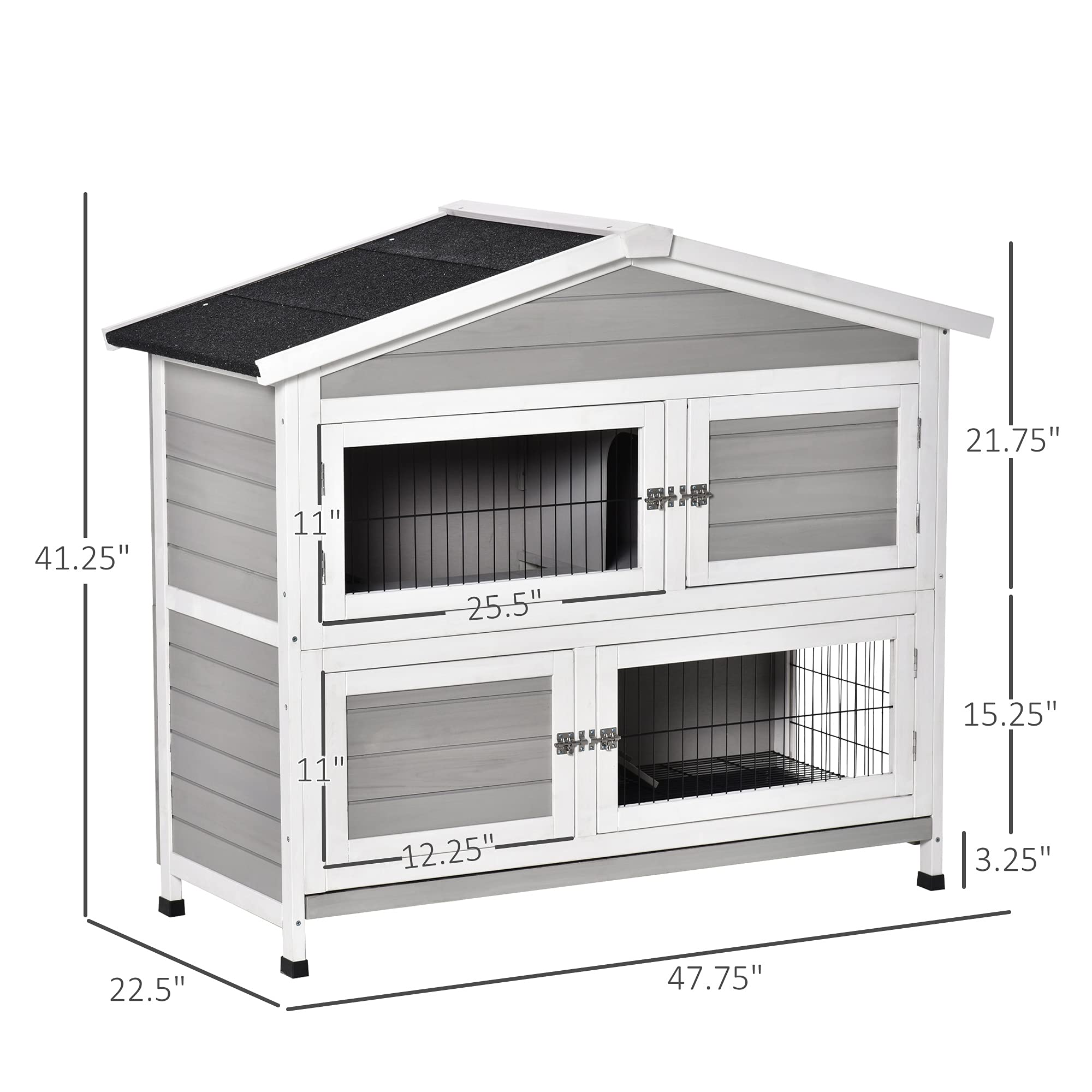 PawHut 48" 2Floor Large Rabbit Hutch Wooden Pet House MultiDoor Bunny