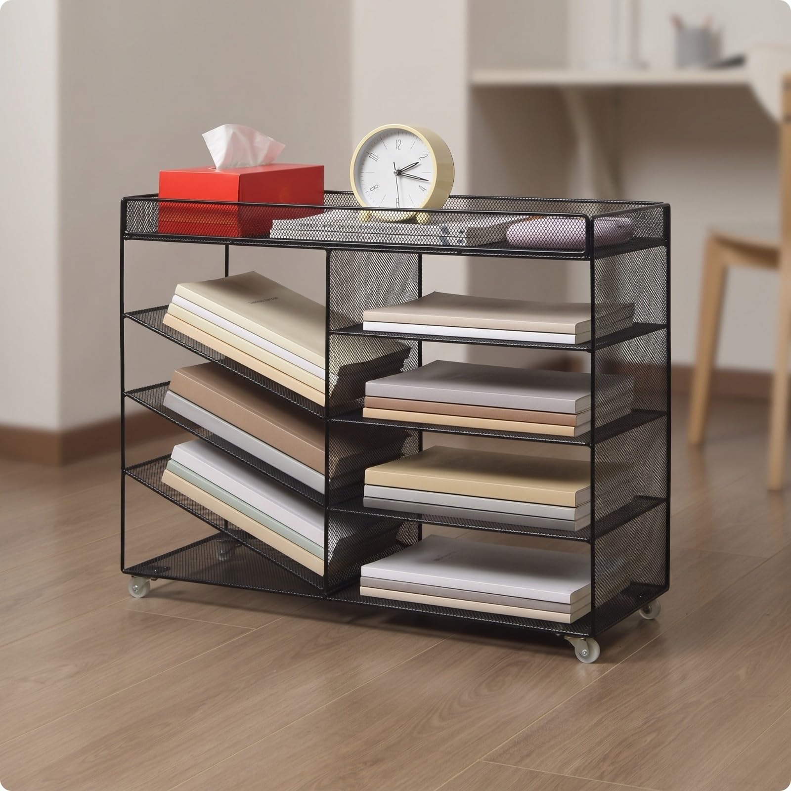 MagiDeal Estantería Malla con Ruedas Versátil, Negro