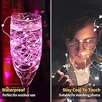 Vista 4 de Brightown - Paquete de 12 luces LED de hadas multicolor con pilas, resistentes al agua, cable plateado de 7 pies, 20 luces LED de luciérnagas