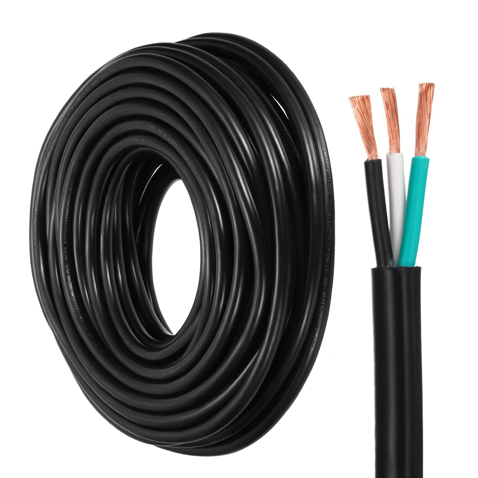 DMiotech 14 Gauge 3 Conductor Wire, 100ft SJTW Outdoor Extension Power Cable 14AWG 14/3 Wire Pure Copper Electrical Cable for Lawn Battery Automotive Outdoors, UL, 300V