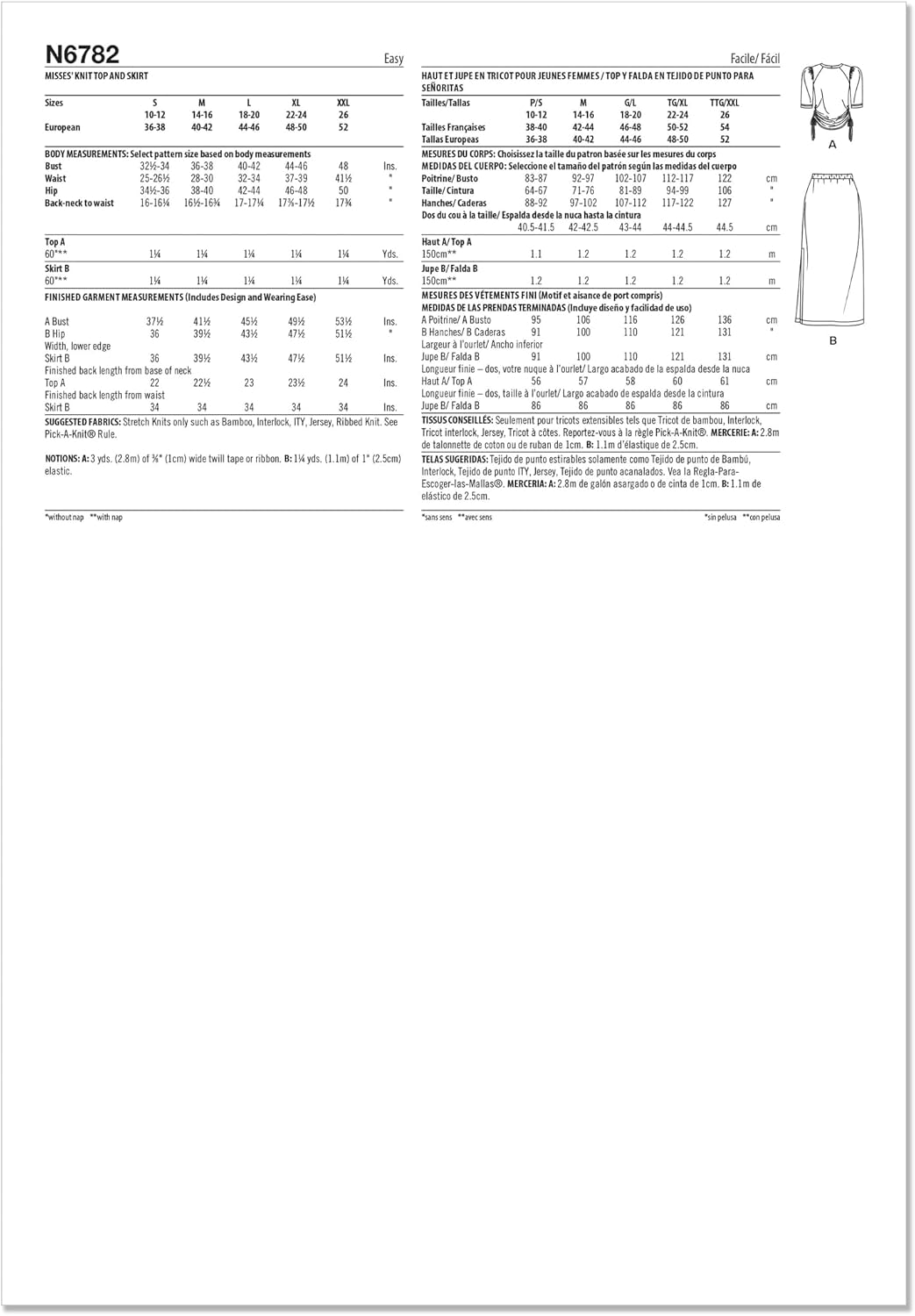New Look UN6782A Easy to Make Misses' Pullover Crew Neck Knit Top and Midi Skirt Sewing Pattern Packet, Design Code N6782, Sizes S-M-L-XL-XXL, Multicolor