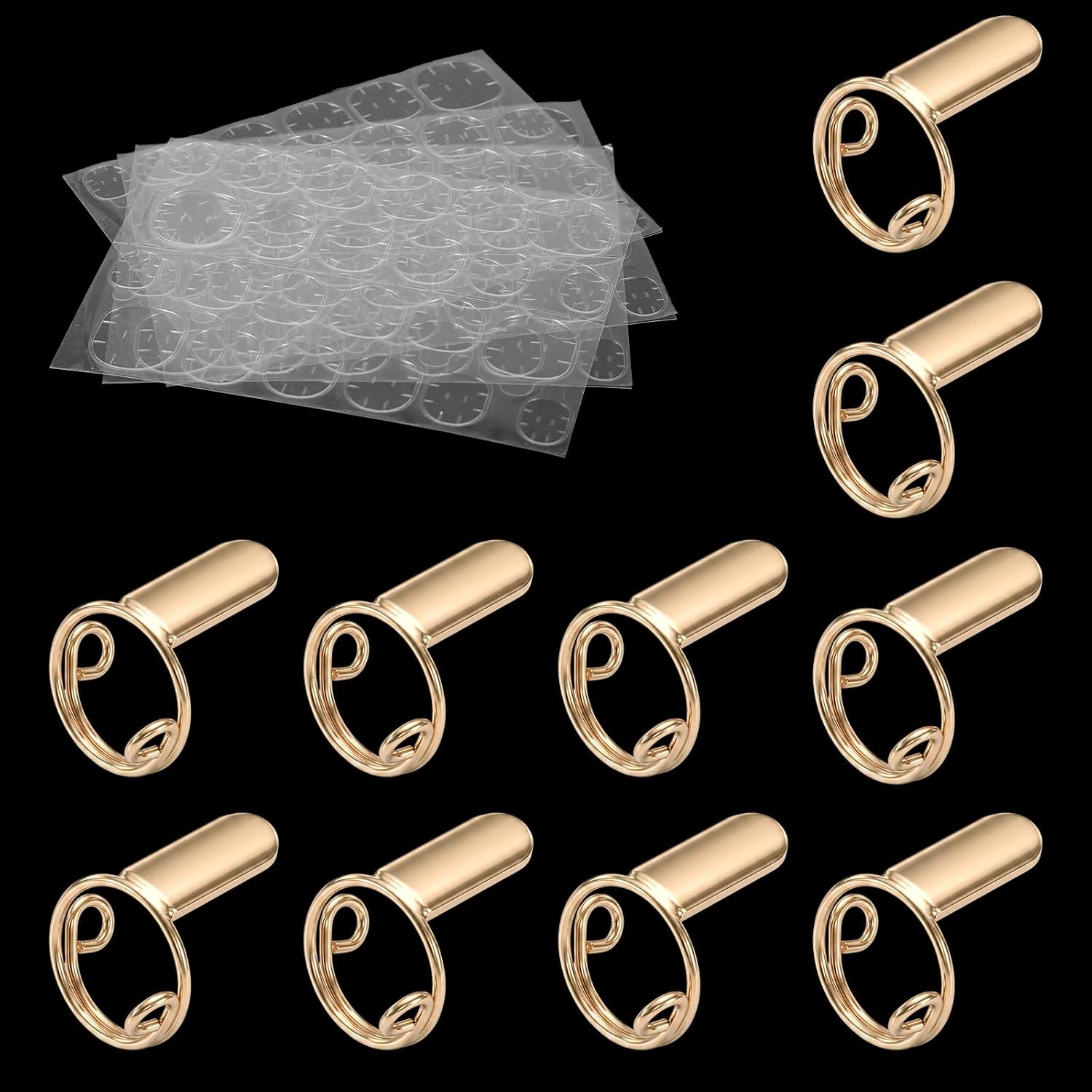 10 PCS Wudu Nail Rings with 96PCS Adhesive Nail Tabs Adjustable Gold Metal Fingernail Rings Reusable Detachable Ring for Muslim Wearing Manicure Women Acrylic Nails Art Decoration