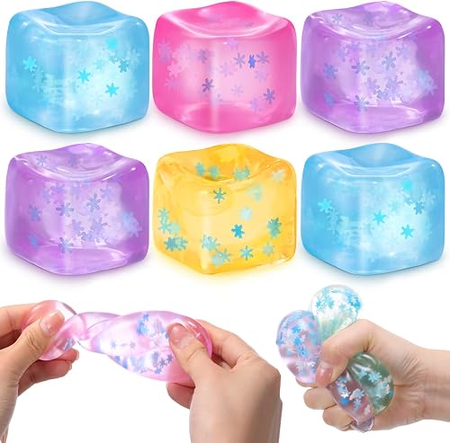 Gemscream 6 Pack Stress Cube Bulk Sensory Squeeze,Blue White Snowflakes