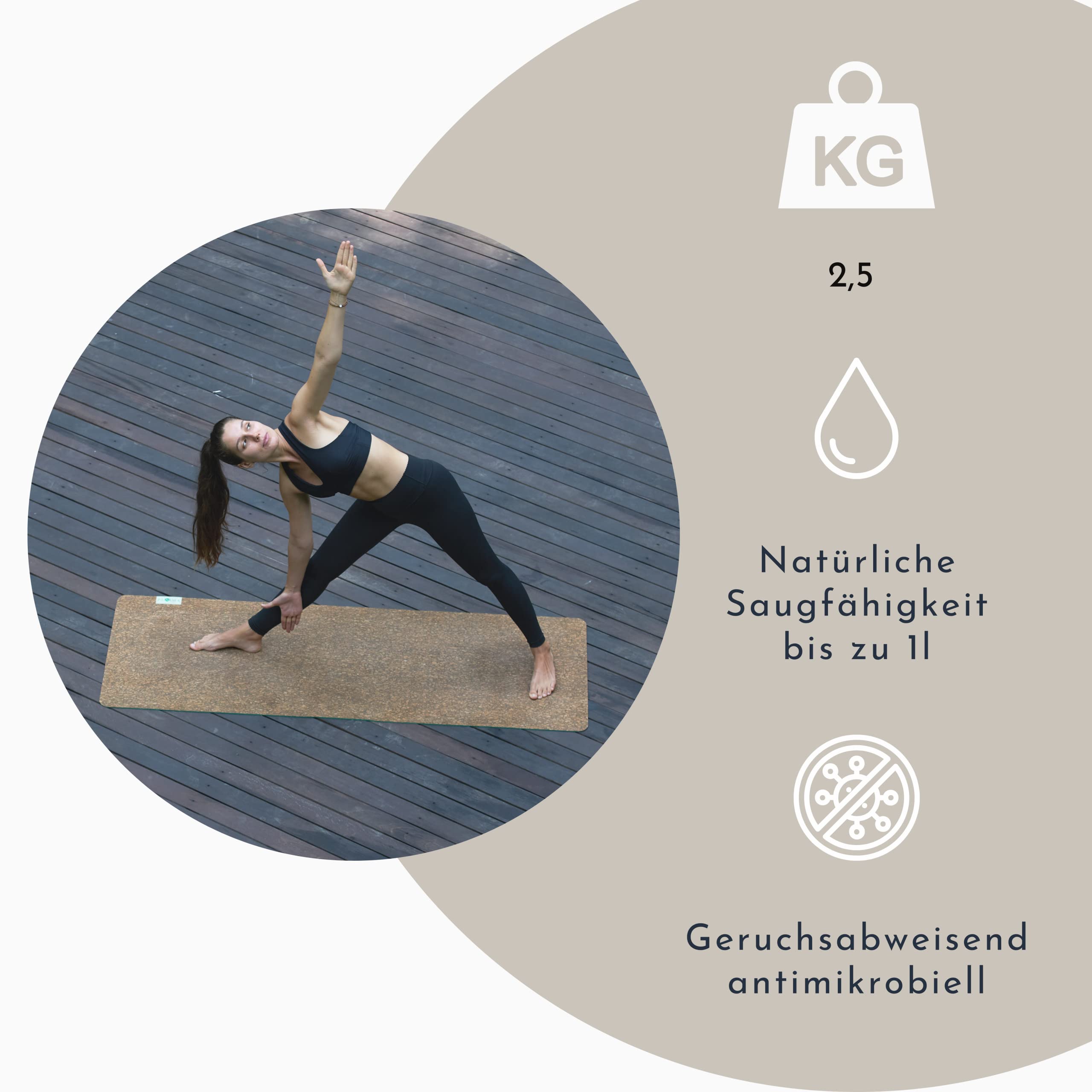PUNIMA Esterilla de yoga XXL, 100% caucho natural y corcho de alta calidad de Portugal, extra ancha y larga, sin TPE, sin adhesivos ni plastificantes, esterilla de fitness duradera, esterilla de yoga,