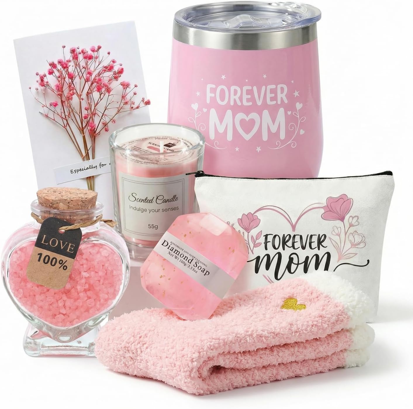 Mothers Day Baskets Gifts for Women,Mom Birthday Gifts Set from Daughter Or Son,Best Mom Ever Present Thoughtful Unique Gift for Mama Grandma Mother in Law(Pink)