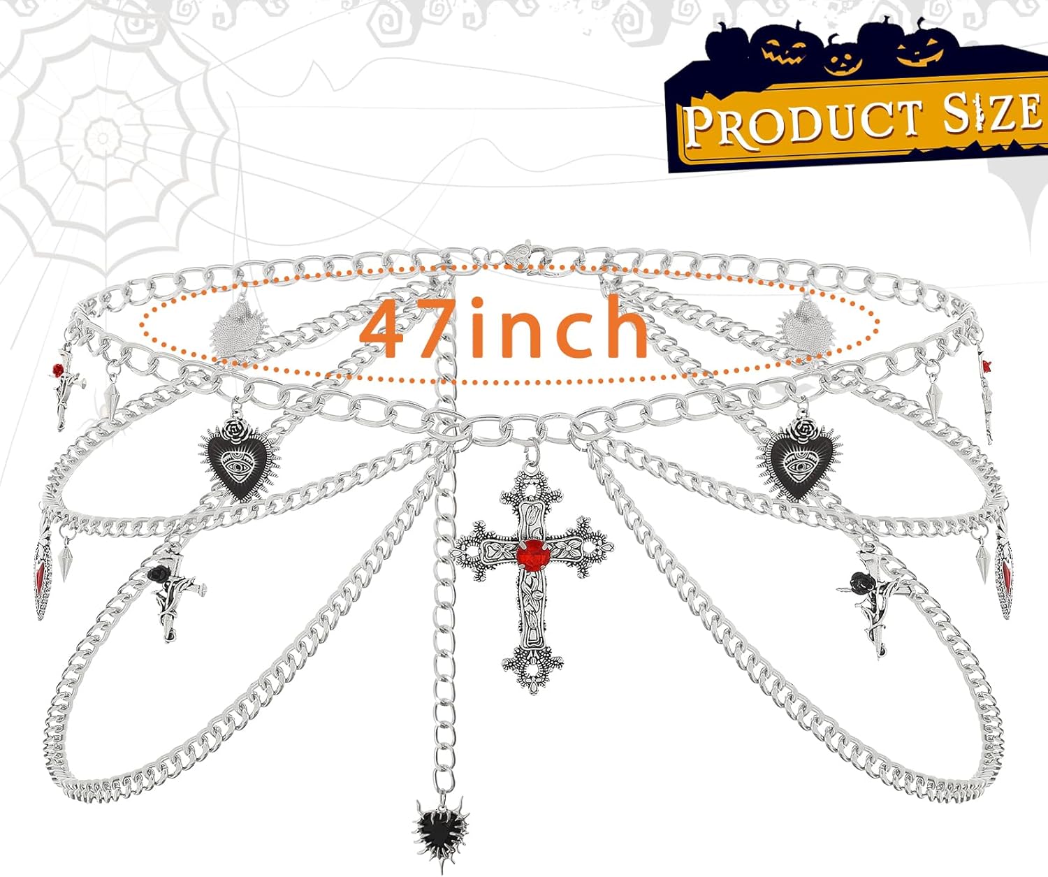 Sethexy Silver Cross Chain Belt Multi-layered Gothic Waist Chain Heart Punk Chain Belts Dress Belts Adjustable Body Chain Jewelry for Women - Image 5