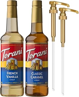 Syrups, Classic Caramel and French Vanilla Syrup Variety 2-Pack, Coffee Syrups for Drinks, Pumps Included, 25.4 Fl Oz Ea