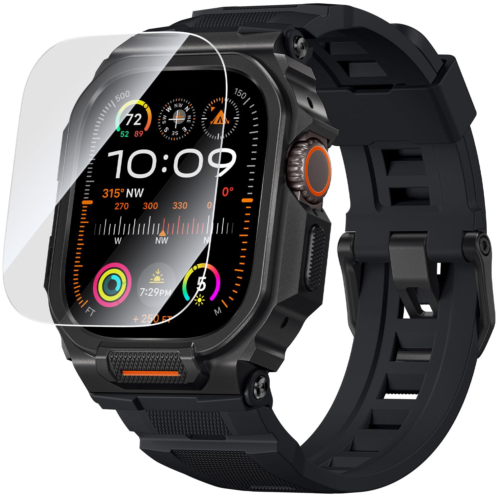 Bandletic Schutzhülle mit Armband Kompatibel mit Apple Watch 49mm/46mm | Sportarmband Kompatibel mit Apple Watch Ultra 3/2/1(49mm,mit Displayschutzglas),Ersatzarmbänder für iWatch Series 11/10(46mm)