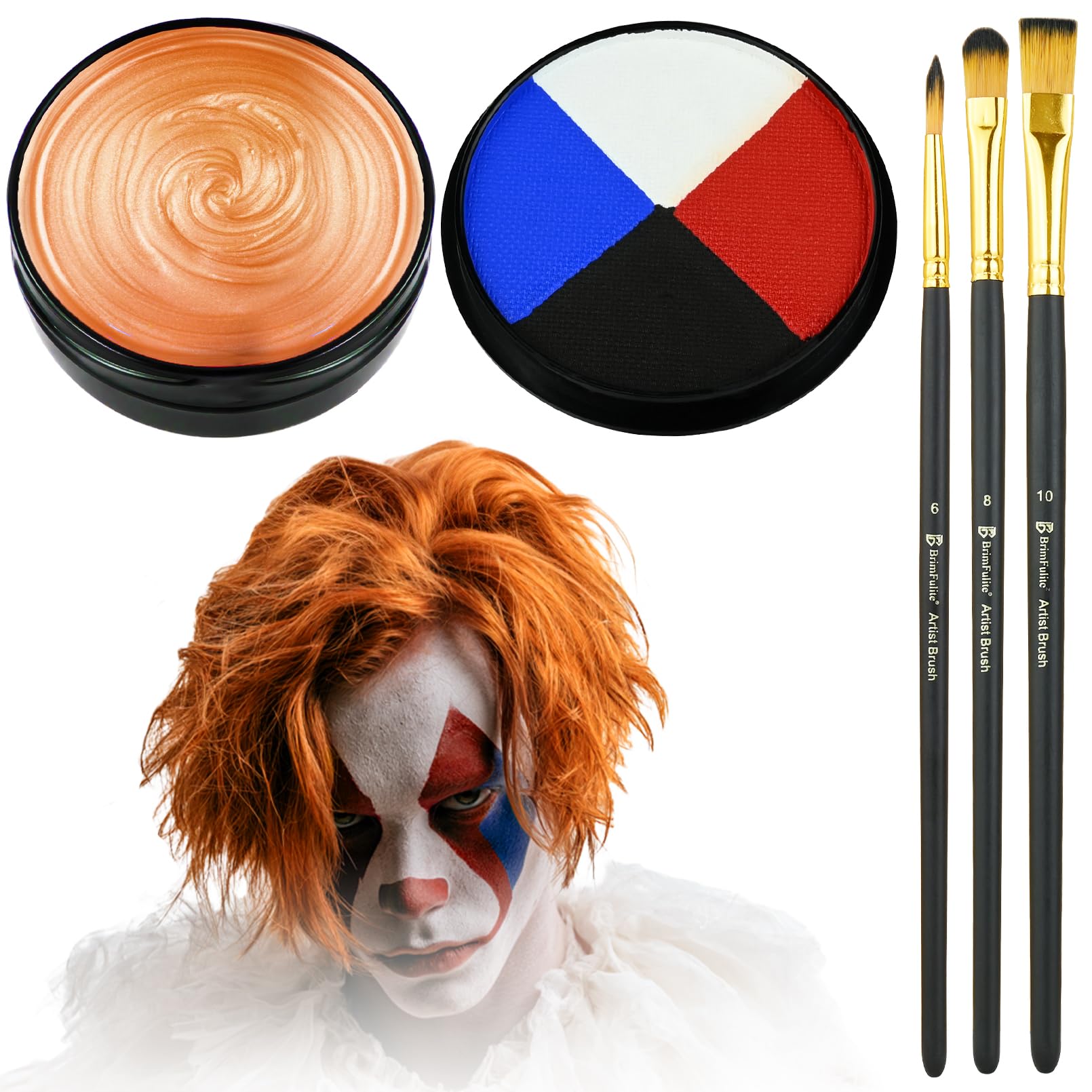 Clown Makeup Kit, Water Based Face Paint with Orange Hair Wax Horror Clown Makeup Kit