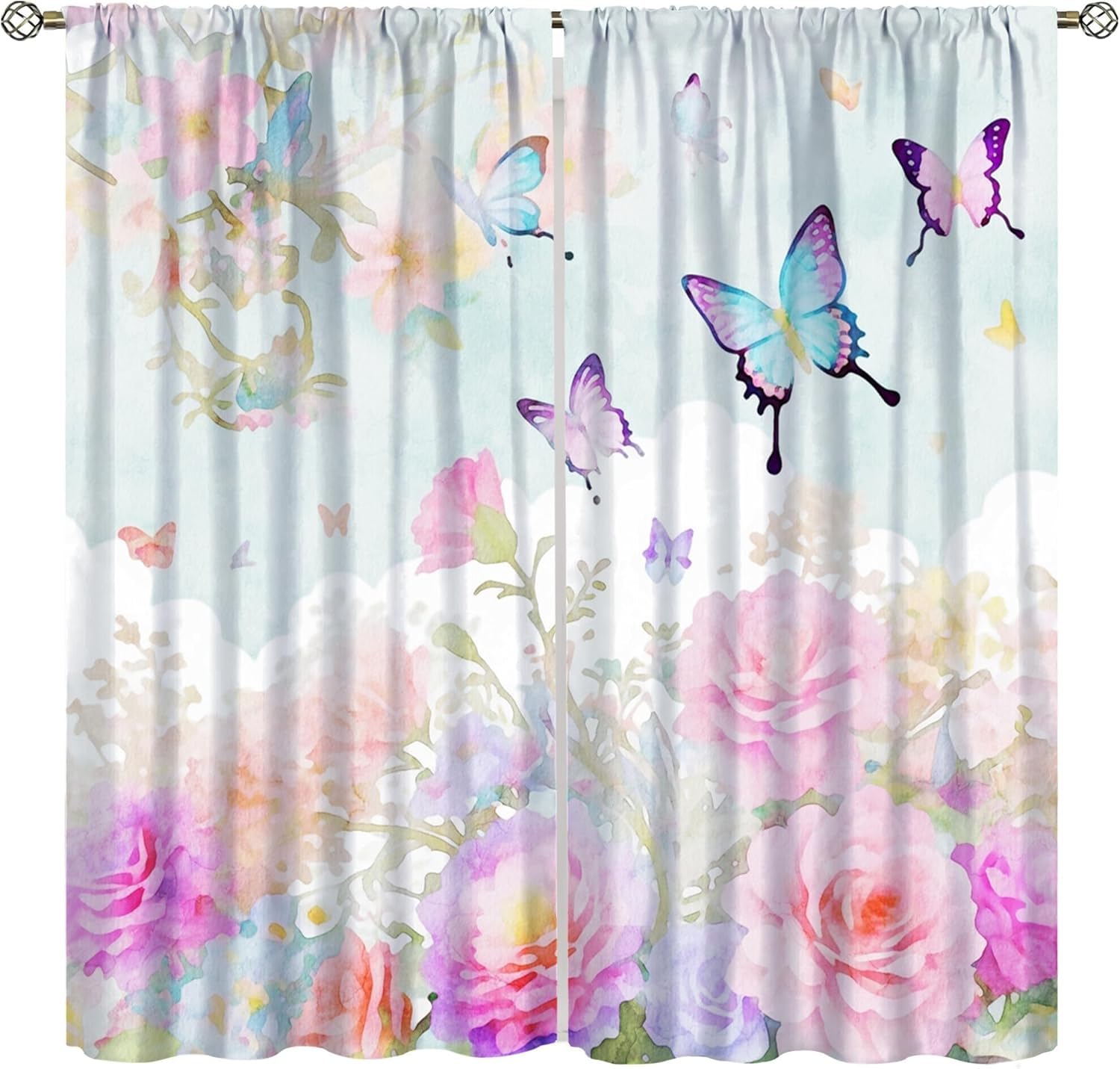 Lärmschutzvorhang Ösen Kinderzimmer Junge Verdunkelungsvorhang Blickdichter Gardinen 3D Hd Druck Blumentier Schmetterling Muster 2Er Set 183X214 cm (B + H) Vorhänge Schlafzimmer Fensterdeko-80601944