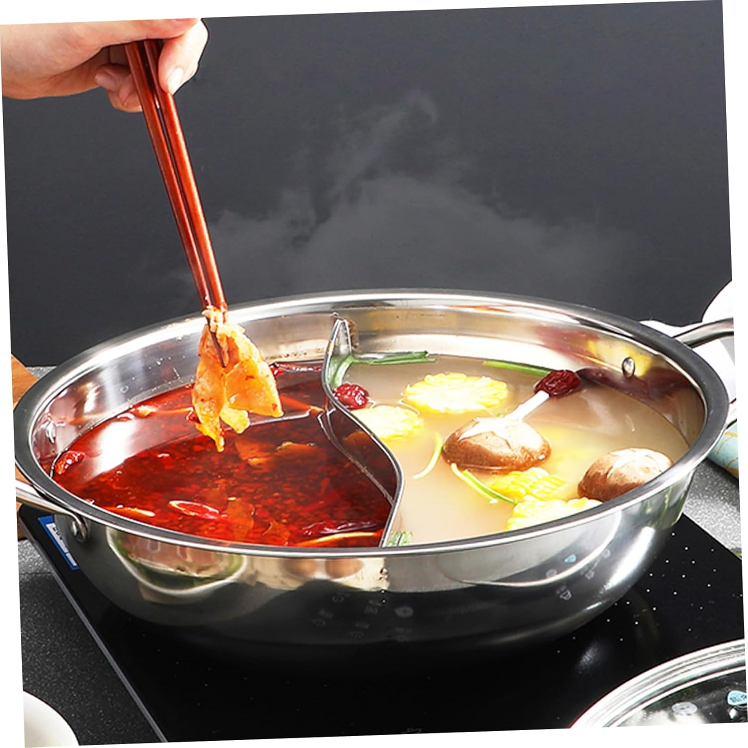 Capacity Split Pot Hot Pot Yuanyang Style Stainless Steel Family Gathering Restaurant Use Easy to Clean