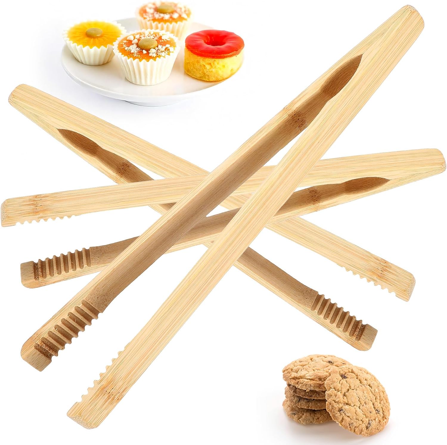 3Pcs Bamboo Tongs, Anti-Slip Toaster Tongs, 10 Inch Wooden Tongs for Cooking Toaster Fruit Salad Pasta Grilling Bread and Pickles Kitchen Utensils (10 Inch)