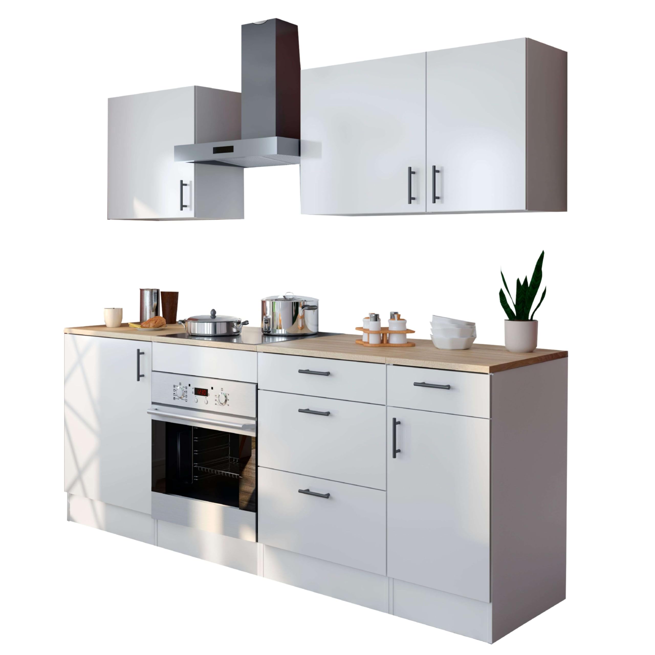 Bricohabitat Módulo Cocina Kira con Hueco para Horno Estándar Moderno Blanco Brillo y Roble Canadian 60x90x60 cm
