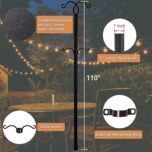 Miniatura 3 de Paquete de 2 postes de luz de 110 pulgadas de altura ajustable con ganchos para colgar luces de cadena, jardín, patio, soporte de iluminación de