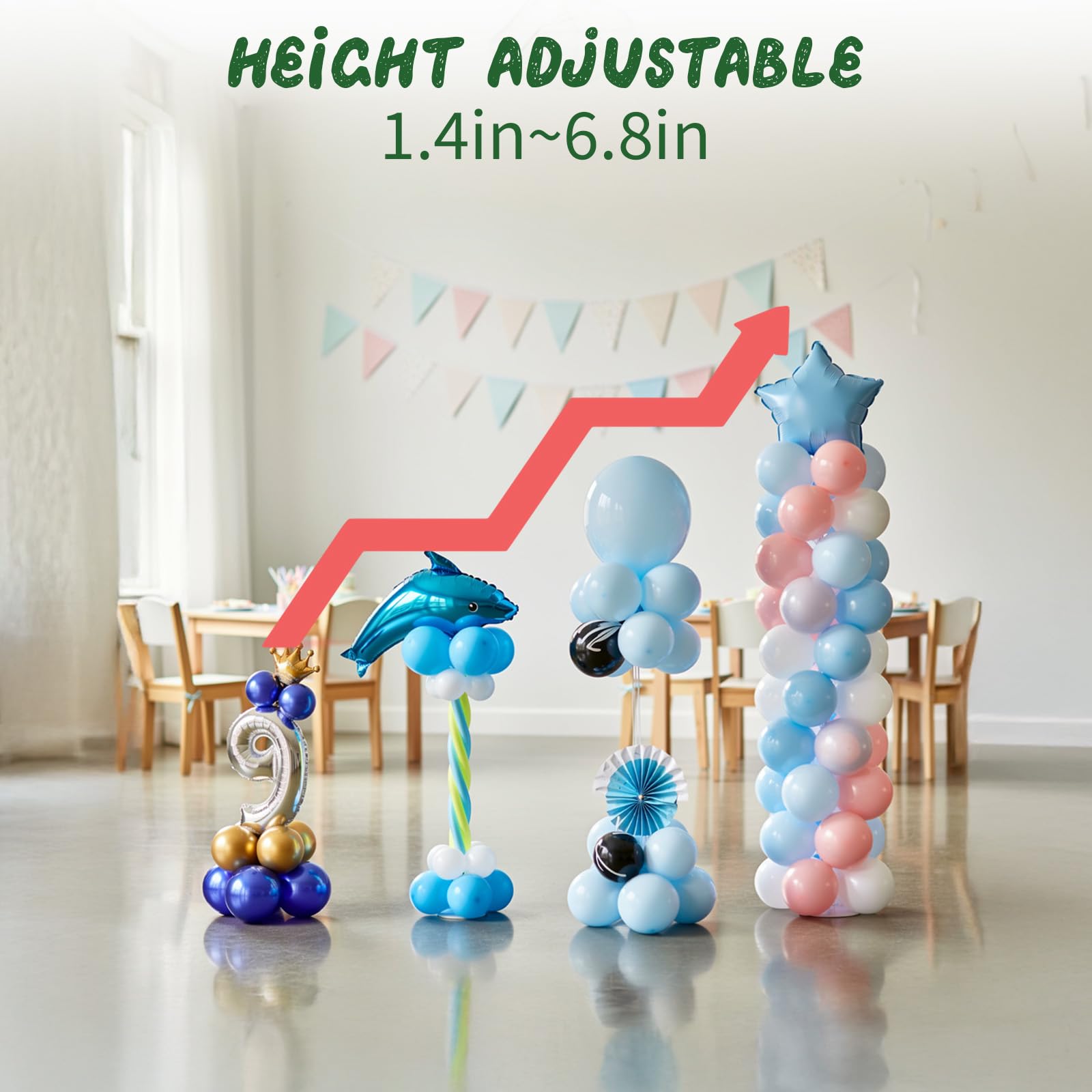 Juego de 4 soportes de columna para globos, soporte telescópico para globos de altura ajustable para cumpleaños, boda, graduación, fiesta, decoración de Navidad