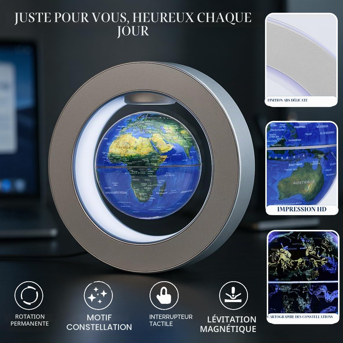 Globe Flottant à Lévitation Magnétique 4" avec Constellations LED, Rotatif pour Enfants, Décoration de Bureau et Cadeau Unique pour Hommes ou Cadeau Tech d’Anniversaire pour Garçons Adolescents