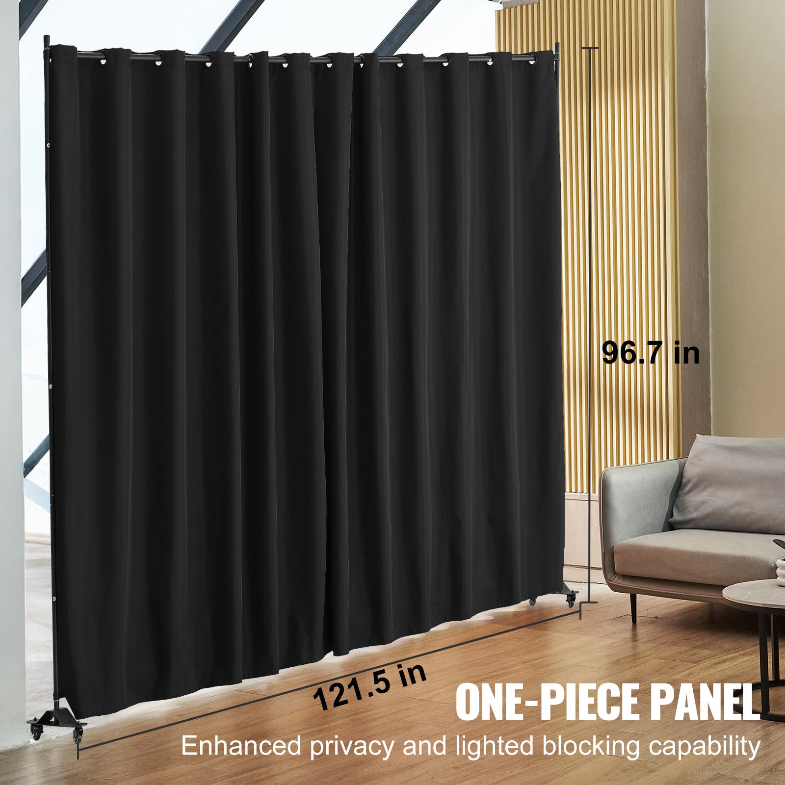 VEVOR Cloison de séparation en Tissu, séparateur de pièce Portable avec roulettes, paravent de confidentialité autoportant intérieur pour Bureau, Chambre, Salle à Manger, Maison, 308,5x245,5 cm, Noir