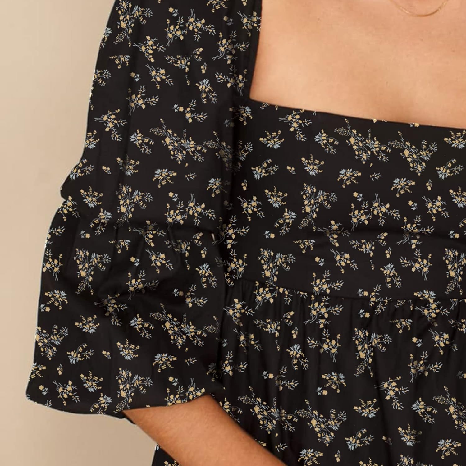 EXLURA Womens 2026 Square Neck Dress Long Puff Sleeve A-Line Casual Short Mini Dresses - Image 5