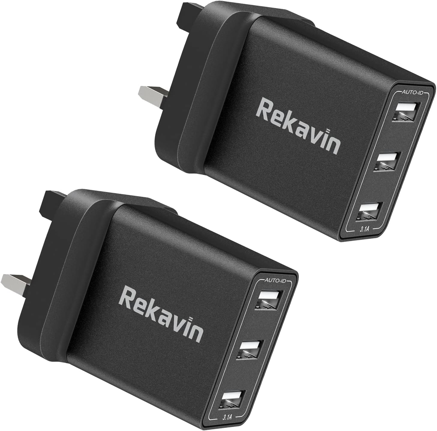 2 Pack USB Plug Charger, Rekavin 3Port USB Fast Charger Plug Adapter