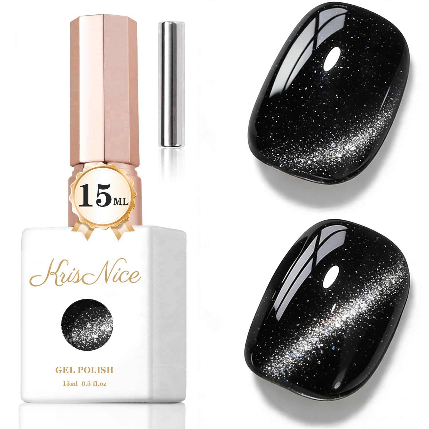 KRISNICE UV Nagellack Cat Eye 15 ML, Gellack mit Magnet, Cat Eye Uv Gel, Glitter Gelnagellack Soak Off Reflective Gel Magnetic Nail Polish für Frauen und Mädchen