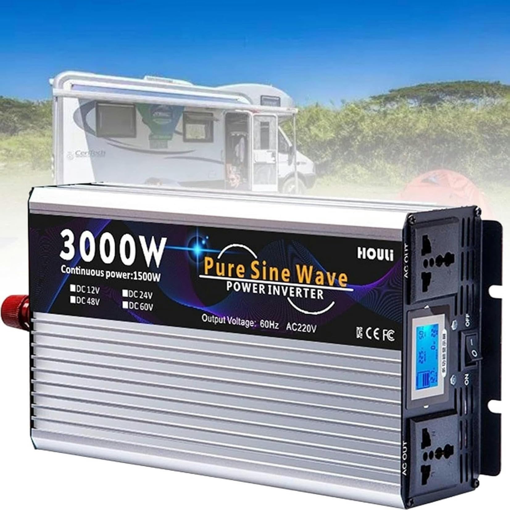 Inverseur de voiture à onde sinusoïdale pure, convertisseur de tension DC 12V 24V à AC 220V
