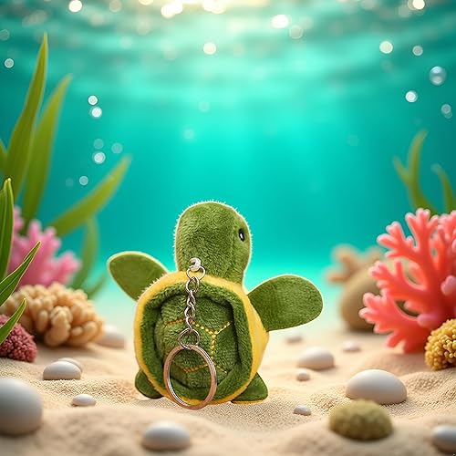 Miniatura 7 de BWESOO Mini juguete de peluche de tortuga verde, lindo llavero de tortuga marina, colgante de caricatura, muñeca de felpa para regalo de cumpleaños,