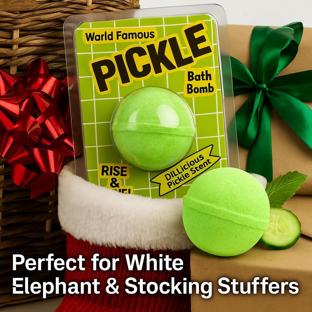 Giant Dill Pickle Bath Bomb - Funny Gag Gift for Pickle Lovers, Kids & Adults - Unique Spa Gift Basket Idea, Secret Santa & White Elephant Stocking Stuffer
