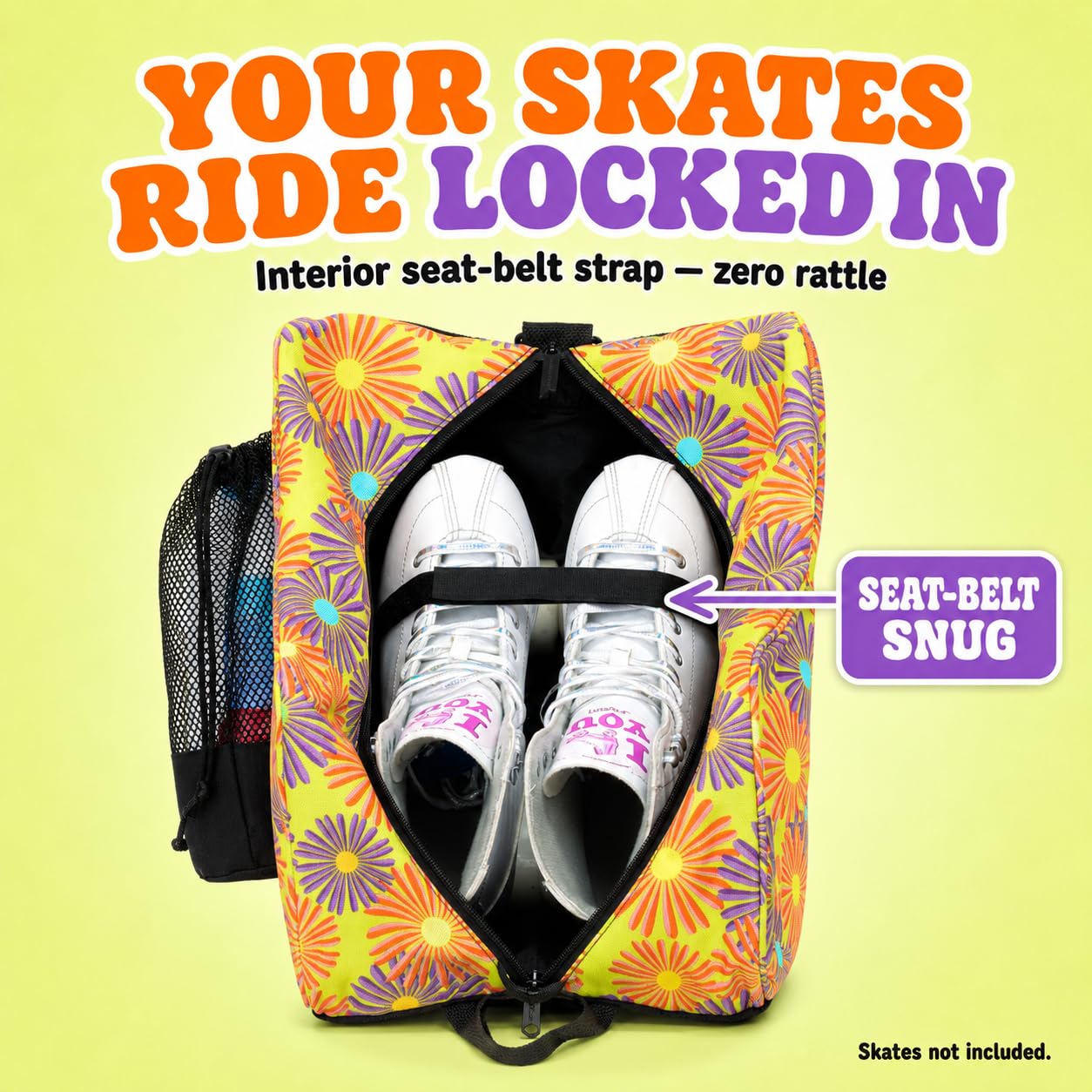 Fydelity Cute Roller Skate Bags for Women; Ideal Quad Roller Skate Bag or Roller Skate Bags for Girls; Use as Ice Skating Bag, Figure Skating Bag, Ice Skate Bags for Girls w/Clip-On Water Bottle Bag