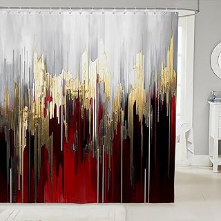 14 Dark Bathroom Ideas for Bold Cozy Moody Atmosphere 48 Burgundy Bathroom Curtain Graffiti Ombre Bath Curtain, Brush Strokes Oil...
