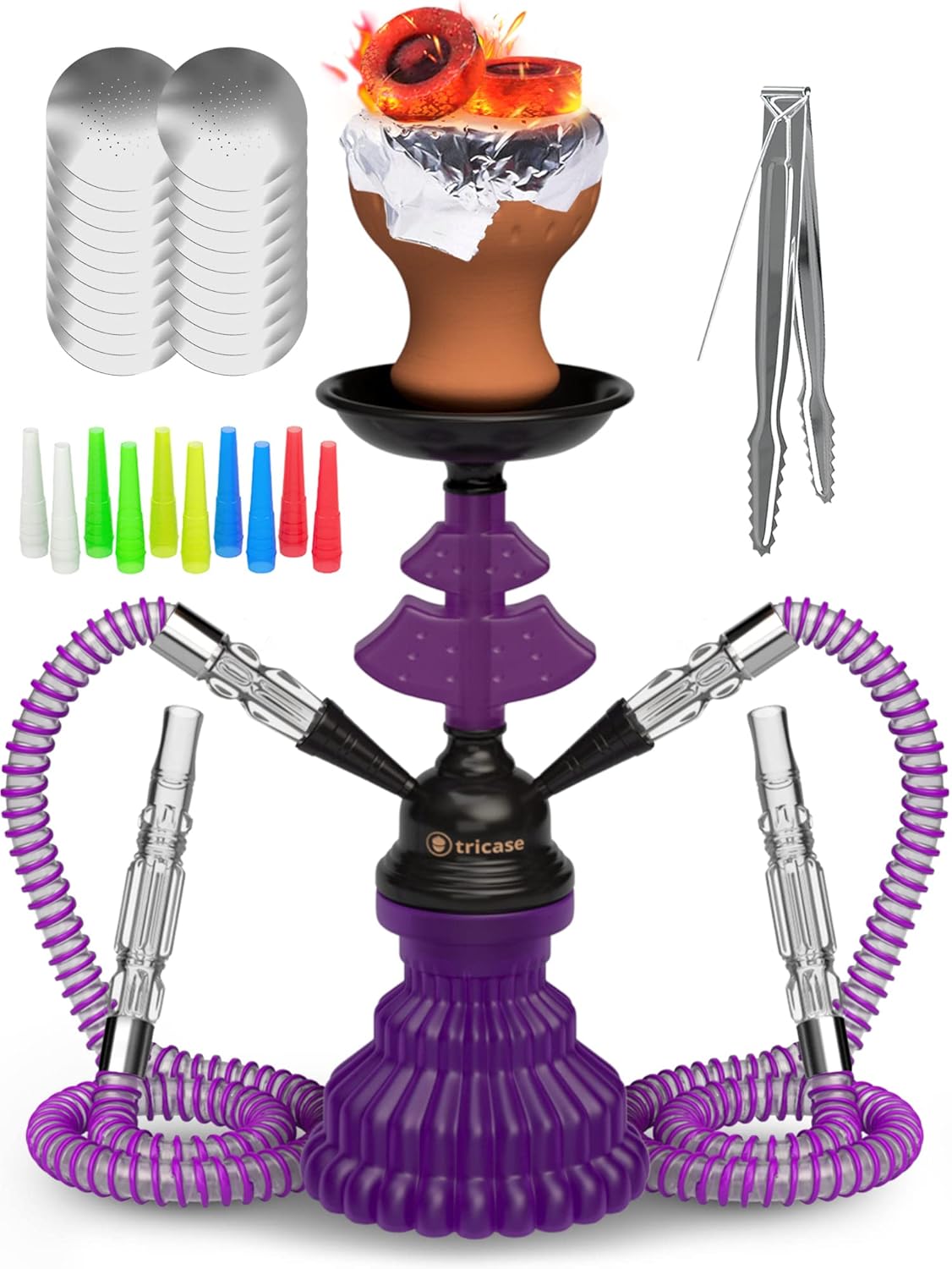 tricase Hookah Set with 2 Hose 11" Premium Portable Mini