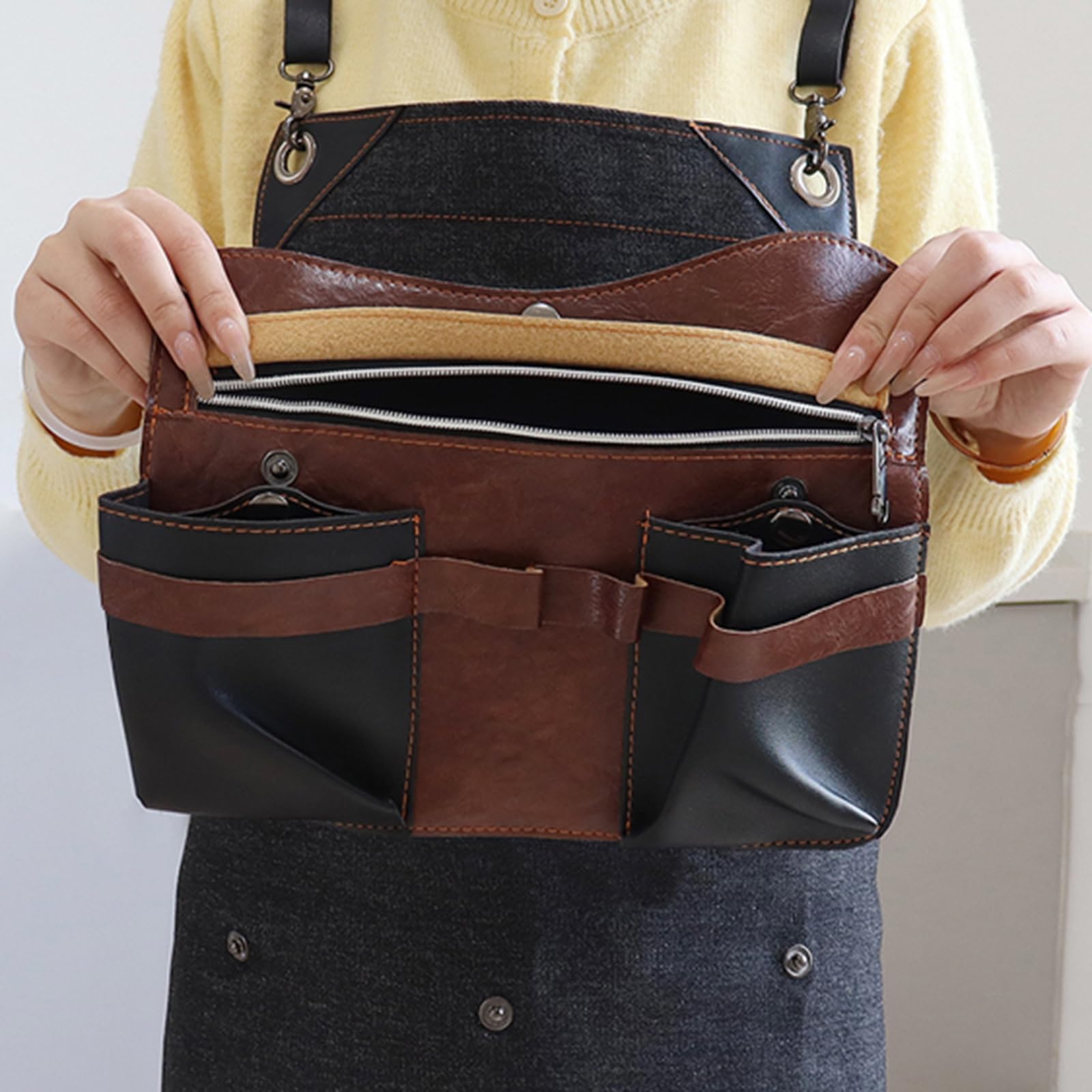 Delantal para Peluquería Delantales De Trabajo Ajustables Delantal De Mezclilla para Hombre, Mujer con Bolsillos Black,One Size