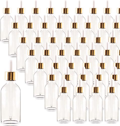 Miniatura 24 de Paquete de 48 Botellas Cuentagotas de Vidrio Transparente de 1 oz, Botellas Cuentagotas con Cuentagotas de Vidrio para Aceites Esenciales, Perfumes